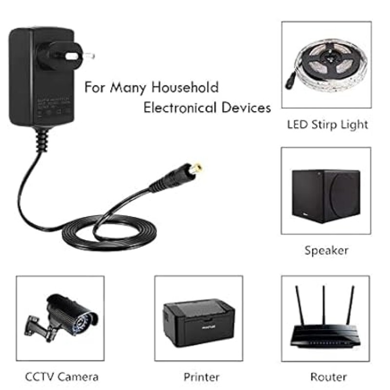 12V 1A DC Power Adapter, Long Cable Powers Supply DC12V Transformers for LED Strip, CCTV Camera, Router, Modem, Set Top