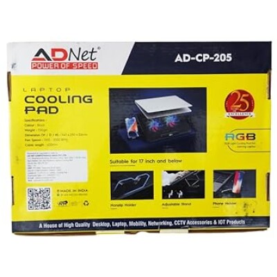 AD-CP-205 Laptop RGB Double Fan Cooling Pad with USB Connector for Notebook Laptop