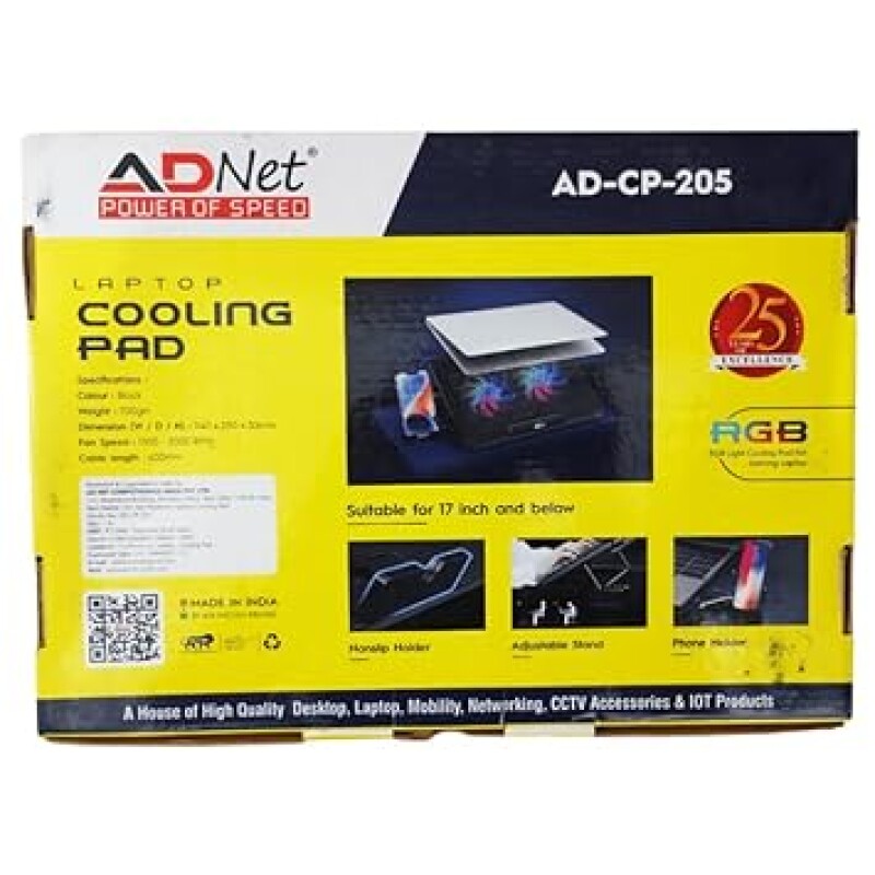 AD-CP-205 Laptop RGB Double Fan Cooling Pad with USB Connector for Notebook Laptop