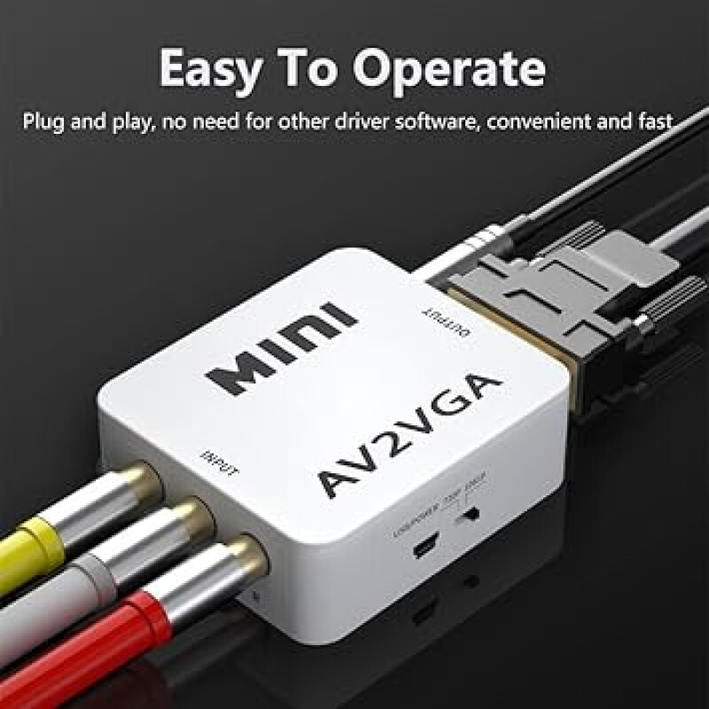 NEXSA AV RCA to VGA Adapter Audio Video Converter,Composite AV to VGA 3.5mm TV Video Playing Adapter 1080p with USB Powe