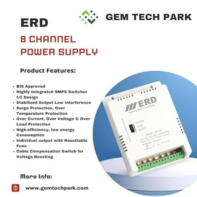 ERD AD22 CCTV Camera 8 Channel Power Supply SMPS Support All HD Cameras Worldwide Adaptor (Grey)