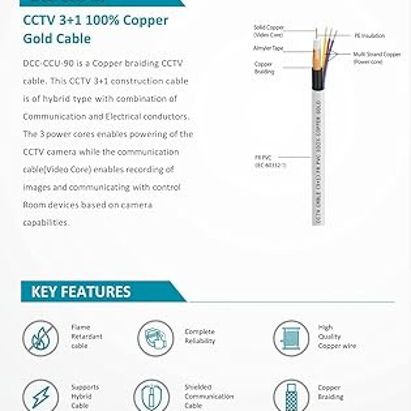 D-Link CCTV Standard 90MTR Cable (3+1) (Gold)