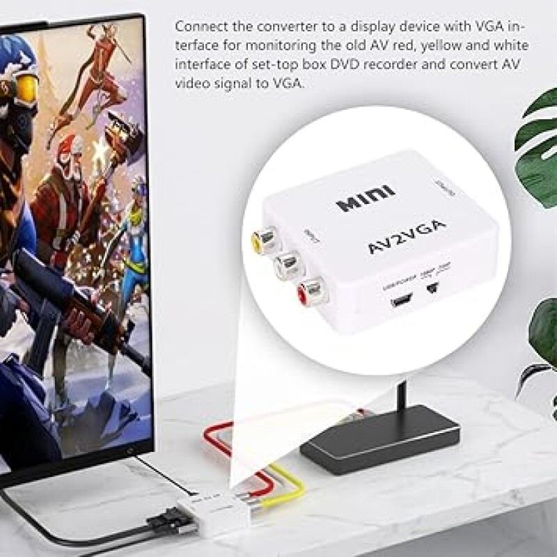 NEXSA AV RCA to VGA Adapter Audio Video Converter,Composite AV to VGA 3.5mm TV Video Playing Adapter 1080p with USB Powe