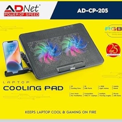 AD-CP-205 Laptop RGB Double Fan Cooling Pad with USB Connector for Notebook Laptop