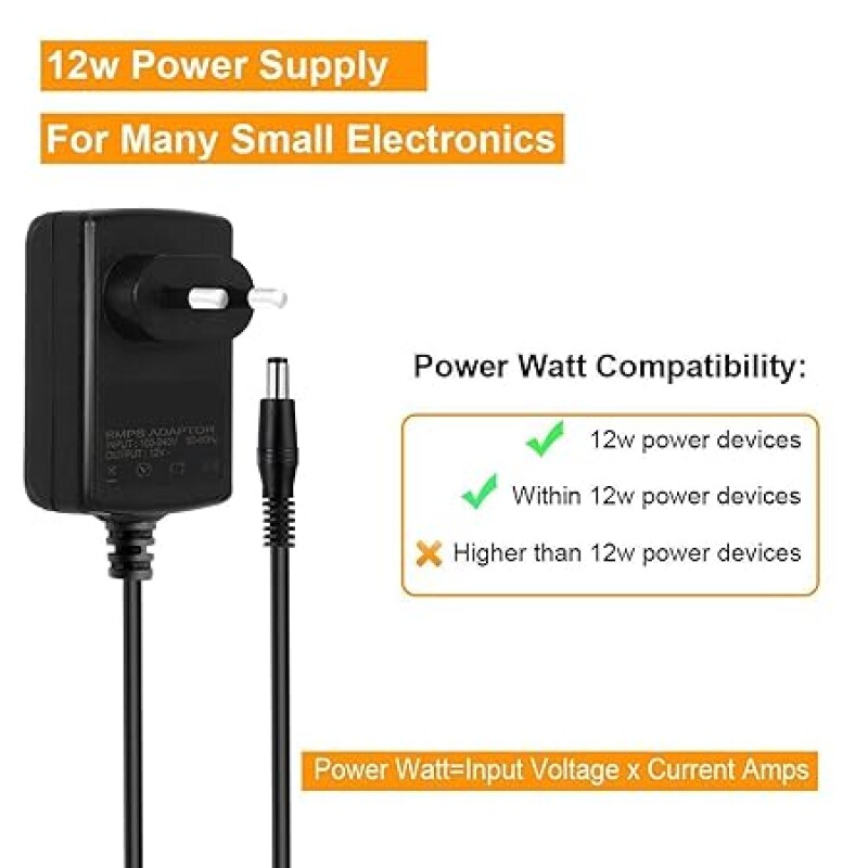 12V 1A DC Power Adapter, Long Cable Powers Supply DC12V Transformers for LED Strip, CCTV Camera, Router, Modem, Set Top