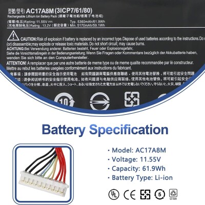 AC17A8M Laptop Battery Compatible for Acer Spin 3 SP314-52 TravelMate X3 X314-51-M X314-51-MG X3310-M X3410-M X3410-MG T