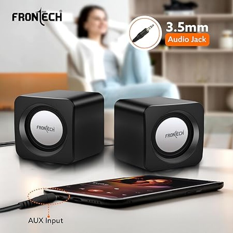 FRONTECH Premium 2.0 Channel USB Powered Speakers with 1.5W x 2 Output, AUX Input, and 1-Year Warranty (Black)