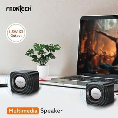 FRONTECH Premium 2.0 Channel USB Powered Speakers with 1.5W x 2 Output, AUX Input, and 1-Year Warranty (Black)