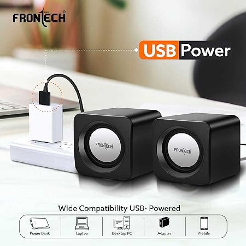 FRONTECH Premium 2.0 Channel USB Powered Speakers with 1.5W x 2 Output, AUX Input, and 1-Year Warranty (Black)